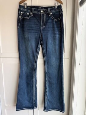 Miss Me Mid Rise Bootcut Jeans Size 34 Western Embroidered Cow Skull Y2K Rodeo